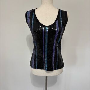 Parallel Purple Teal Sequin 100% Cotton Tank Top Sz M